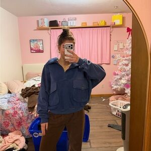 Women's Blue Quarter zip Sherpa